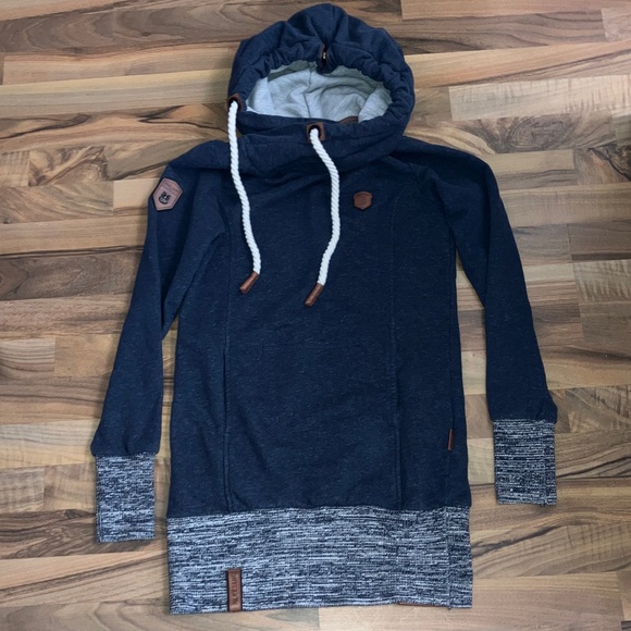 Naketano Navy Marled Knit Trim Sweatshirt Women’s Sz M - Picture 1 of 9